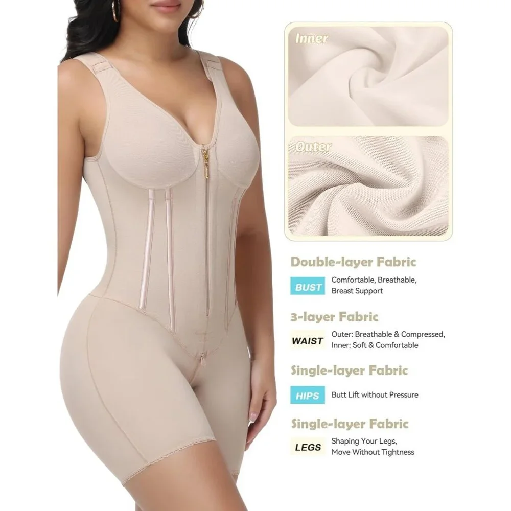 Women's Fajas Tummy Control Tuck Garment Full Body Shaper Bra Shapewear Tan - Picture 5 of 6